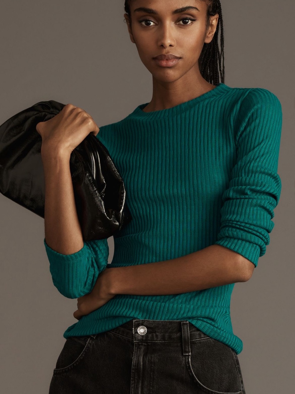 Anthropologie Pilcro Teal Ribbed Pullover Cotton Knit Top Preppy Cozy Size M